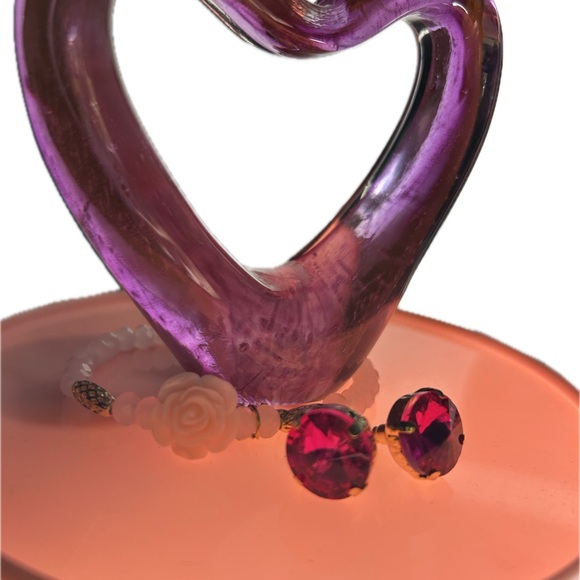 Hot Pink Crystal Stud Pierced Earrings gold tone backings .5” Valentine - Picture 2 of 3